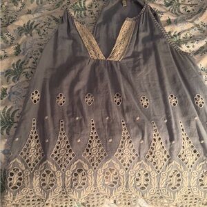 Joie Embroidered Blue and Cream razorback Women's Top